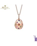 Fabergé Treillage Brushed Rose Gold & Multi Coloured Gemstone Set Egg Pendant 