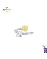 White Gold  Cushion Cut Fancy Yellow & White & Round White Diamond Ring - 2.17ct