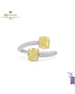 White Gold  Cushion Cut Fancy Yellow & Round Cut White  Diamond Ring - 2.27 ct 