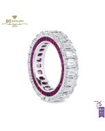 White Gold Emerald Cut Diamond & Ruby Baguette Cut Ring - 10.15 ct