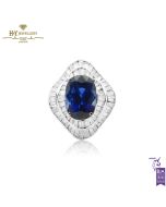 White Gold Oval Cut Vivid Blue Royal Sapphire & Emerald Cut Diamond Ring - 10.41ct