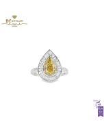 White Gold Pear Cut Fancy Yellow & Baguette Cut Diamond Ring - 3.08ct