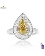 White Gold Pear Cut Fancy Yellow & Baguette Cut Diamond Ring - 3.08ct