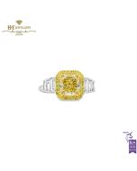 White Gold Radiant Cut Fancy Yellow Diamond & Tapered Cut Diamond Ring - 3.14ct