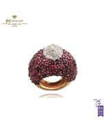 Yellow Gold Mix Cut Diamond & Brilliant Cut Ruby Filigree Design Ring - 10.50ct