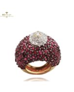 Yellow Gold Mix Cut Diamond & Brilliant Cut Ruby Filigree Design Ring - 10.50ct