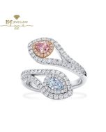 White Gold Pear Cut Light Blue & Pink Diamond Ring - 1.35ct