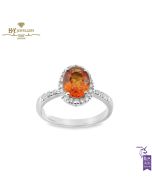 White Gold Oval Cut Orange Sapphire & Brilliant Cut Diamond Ring - 1.55ct