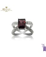 White Gold Emerald Cut Amethyst & Brilliant Cut Diamond Ring - 1.11ct