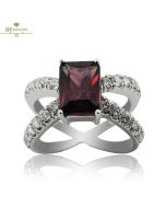 White Gold Emerald Cut Amethyst & Brilliant Cut Diamond Ring - 1.11ct