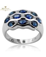 White Gold Oval Cut Sapphire & Brilliant Cut Diamond Ring - 2.38ct