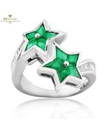 White Gold Lozenge Cut  Emerald & Baguette Cut Diamond Ring - 1.61ct