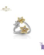 White & Yellow Gold Brilliant Cut Diamond Triple Star Shape Ring - 0.40 ct