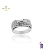 White Gold Brilliant & Princess Diamond - Art Deco Bridge Wave Ring - 1.10ct