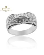 White Gold Brilliant & Princess Diamond - Art Deco Bridge Wave Ring - 1.10ct