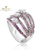 White Gold Brilliant Cut Diamond & Brilliant Cut Pink Ruby Ring - 1.62 ct