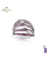 White Gold Brilliant Cut Diamond & Brilliant Cut Pink Ruby Ring - 1.62 ct