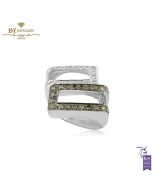 White Gold Brilliant Cut Fancy Yellowish Brown & White Diamond Ring - 1.40ct