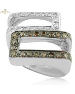 White Gold Brilliant Cut Fancy Yellowish Brown & White Diamond Ring - 1.40ct