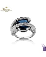 White Gold Oval Cut Sapphire & Brilliant with Baguette Cut Diamond Ring - 7.79 ct