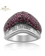 White Gold Baguette Cut Diamond & Brilliant Cut Tourmaline Ring - 5.20 ct