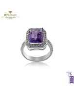 White Gold Radiant Cut Amethyst & Brilliant Cut Diamond Ring - 3.20ct