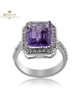 White Gold Radiant Cut Amethyst & Brilliant Cut Diamond Ring - 3.20ct