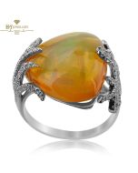 White Gold Trilliant Cut Opal & Brilliant Cut Diamond Ring - 0.62ct