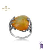 White Gold Trilliant Cut Opal & Brilliant Cut Diamond Ring - 0.62ct