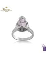 White Gold Pear Cut Faint Pink Amethyst & Brilliant Cut Diamond Ring - 3.59 ct