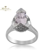 White Gold Pear Cut Faint Pink Amethyst & Brilliant Cut Diamond Ring - 3.59 ct