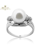 White Gold Pearl & Brilliant Cut Diamond Ring - 0.05 ct