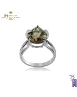 White Gold Pear Cut Smokey Quartz & Brilliant Cut Diamond Ring - 4.10 ct