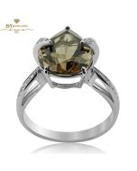 White Gold Pear Cut Smokey Quartz & Brilliant Cut Diamond Ring - 4.10 ct