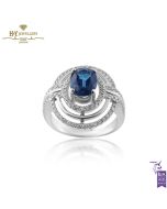 White Gold Oval Cut Sapphire & Brilliant Cut Diamond Ring - 2.22ct