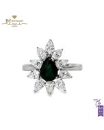 White Gold Pear Cut Emerald & Pear Cut Diamond Ring - 2.43ct