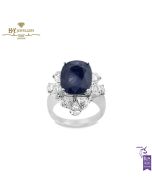 White Gold Oval Cut Deep Blue Sapphire & Pear Cut Diamond Ring - 7.65 ct