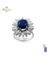 White Gold Oval Cut Sapphire & Marquise Cut Diamond Ring - 5.11 ct