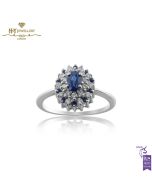 White Gold Oval & Round Brilliant Cut Sapphire with Brilliant Diamond Cut Ring - 0.77ct