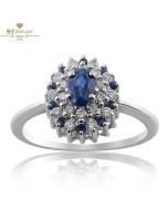 White Gold Oval & Brilliant Cut Sapphire with Brilliant Cut Diamond Ring - 0.77ct