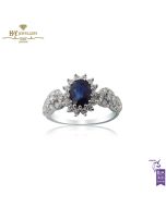 White Gold Oval Cut Sapphire & Brilliant Cut Diamond Ring - 1.77 ct