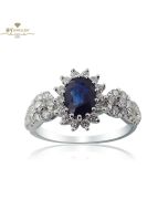 White Gold Oval Cut Sapphire & Brilliant Cut Diamond Ring - 1.77 ct