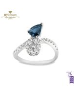 White Gold Pear Cut Sapphire & Brilliant Cut Diamond Ring - 1.63 ct