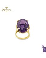 Yellow Gold Oval Cut Large Amethyst Ring - 7.60 ct