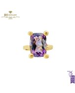 Yellow Gold Emerald Cut Amethyst Ring 