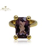 Yellow Gold Emerald Cut Amethyst Ring 