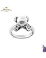 White Gold  Pearl & Brilliant Cut Diamond Ring - 0.24 ct