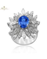 White Gold Oval Cut Tanzanite & Marquise with Brilliant Cut Diamond Ring - 3.82ct