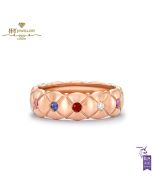 Fabergé Rose Gold Multi Coloured Gemstone Faberge Treillage Brushed Ring 