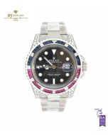 Rolex GMT-Master II Steel Aftermarket Diamonds with Rubies & Sapphires - ref 116710LN